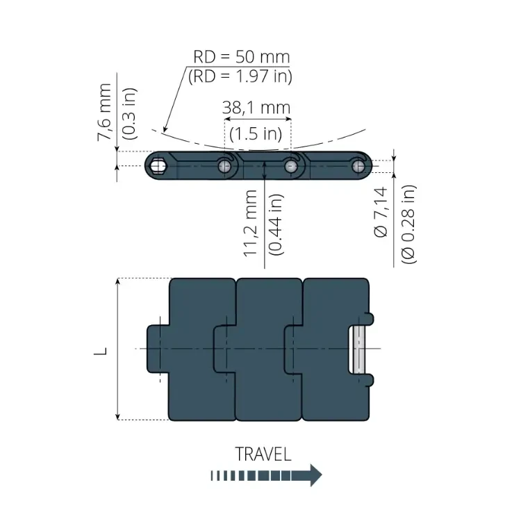 828 Plastic Flat Top Conveyor Chains